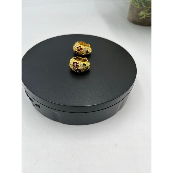 Joan Rivers Vintage Gold Plated Pave Red Rhinestone Flower Clip On Earrings - Picture 9 of 9